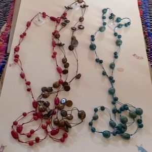 set of three long wood bead necklace